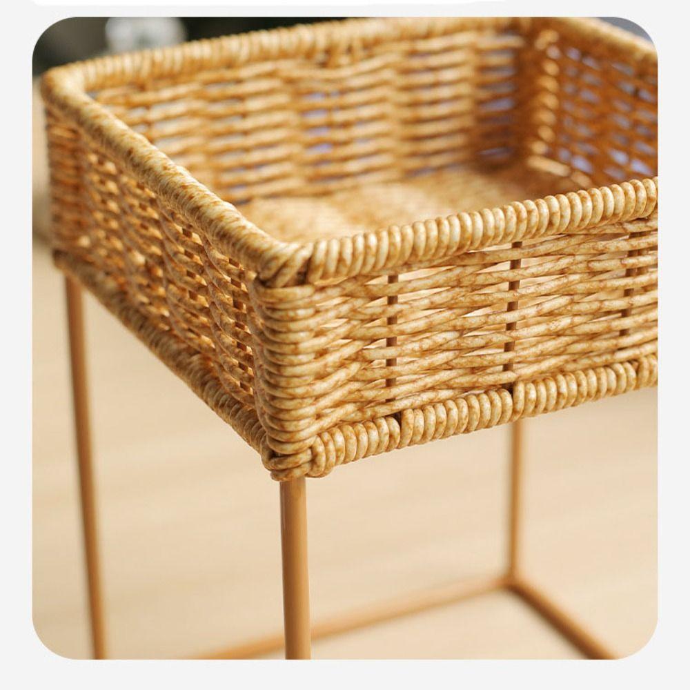 Mini Imitasjon Rattan Blomsterpotte Stativ Utstillingsskap Plantepotte Dekorativ