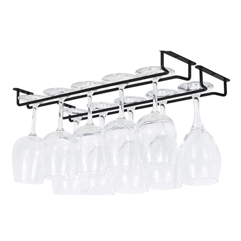 Iron Under Cabinet Stemware Wine Glass Holder Bar for Kitchen Restaurant Organizer Glasses Storage Hanger Accessories