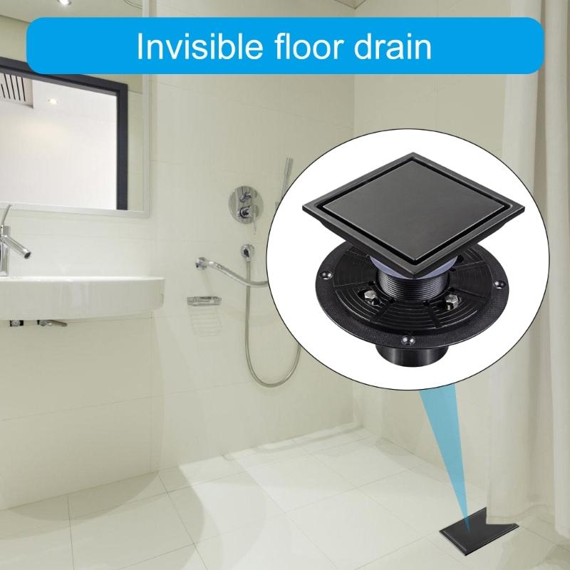 Modern Square Floor Drain for Bathroom 4 Inch Floor Drain Contemporary 4 Inch Square Shower Drain Quick Installation