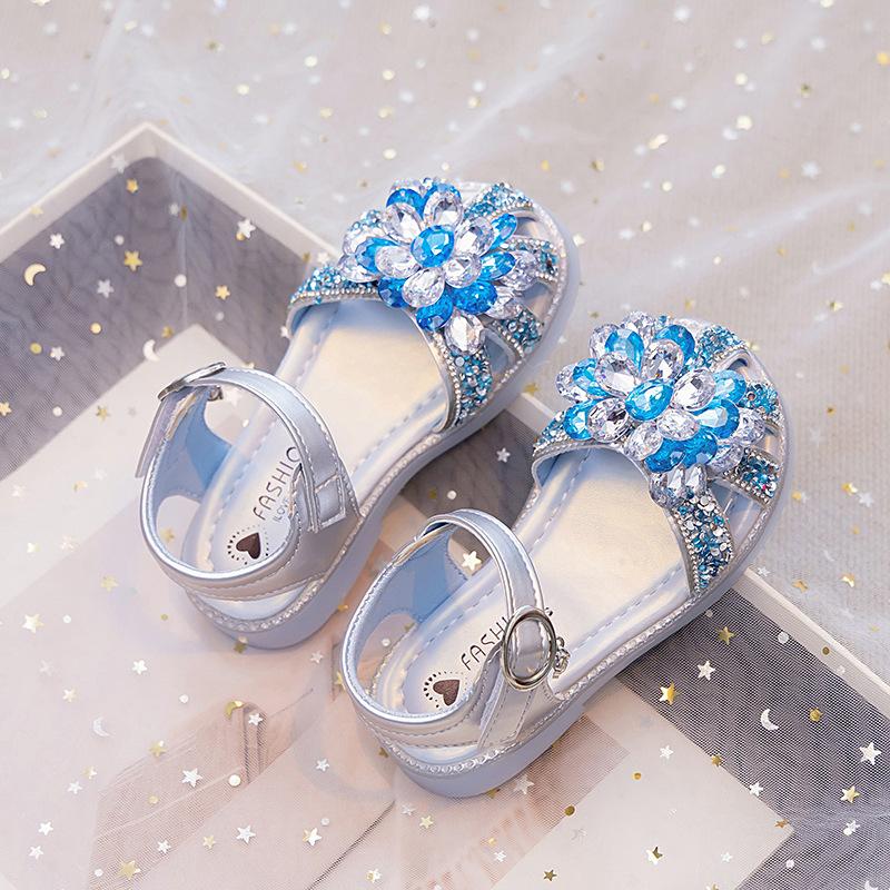 Girls princess sandals 2025 new summer shoes children's crystal shoes with dress women's treasure rhinestone cool shoes summer