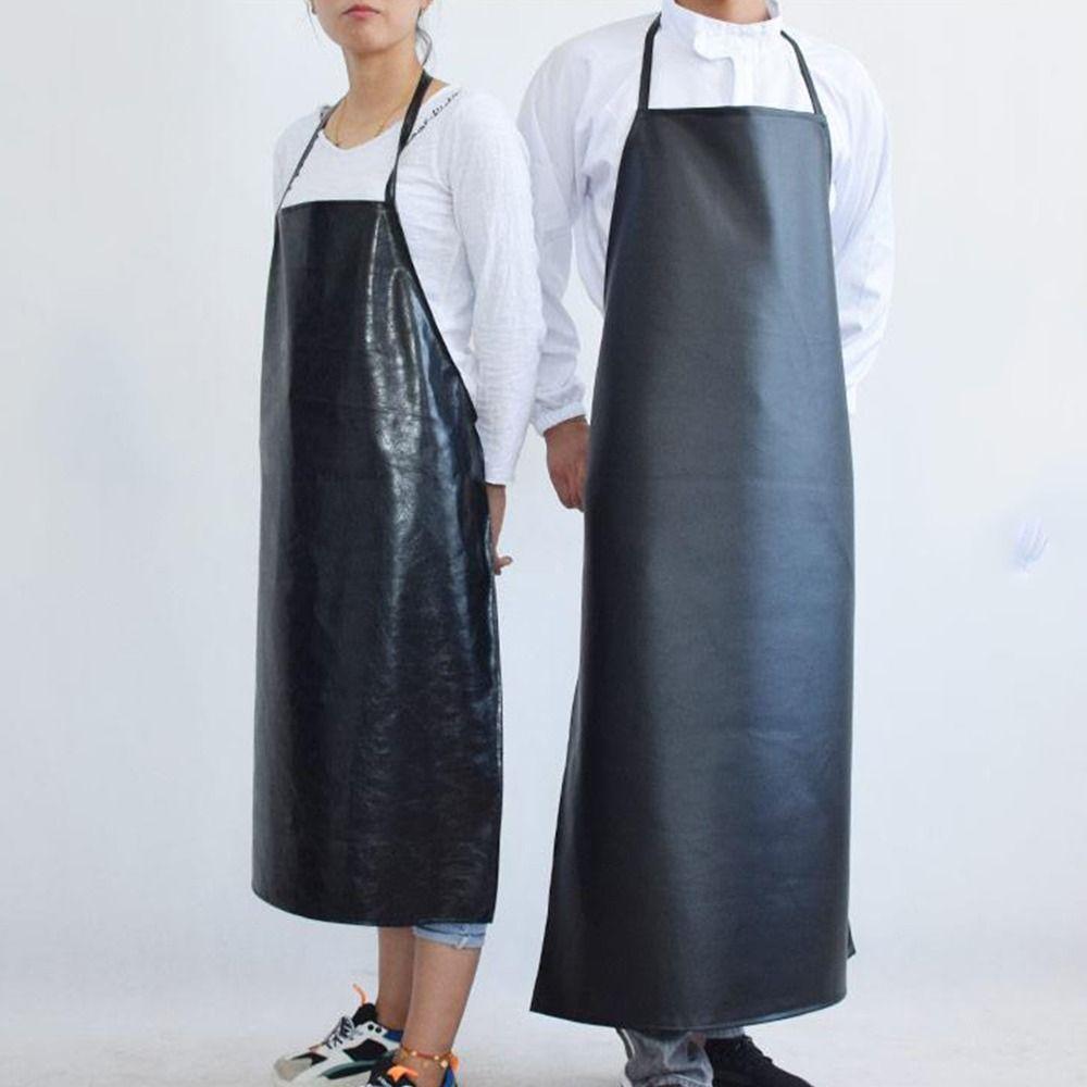 Zesílená PU kožená zástěra 95/120 cm Vodotěsná Svářečská ochranná zástěra Odolná vůči kyselinám s 1 párem rukávů Kuchyňská zástěra