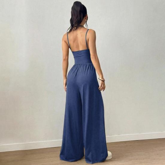 Tuta estiva da donna senza maniche con spalline sottili, outfit intero, casual, pantaloni lunghi a gamba larga, tute