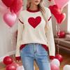 Damen Rundhals Langarm Strickpullover mit Herzmuster Lockerer Schnitt Lässiger Pullover Top
