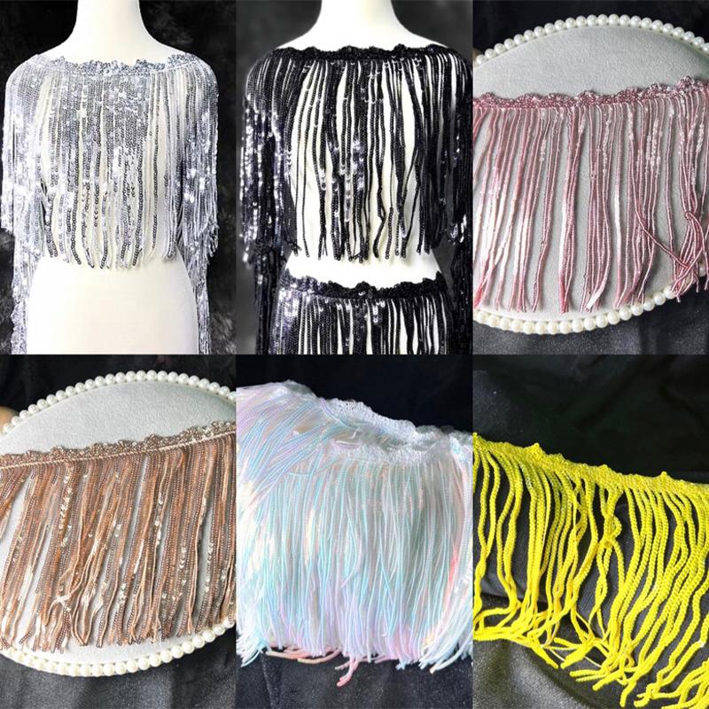 1M Shiny Sequins Tassel Fringe Trim Lace 16cm Ribbon Tassels Christmas Decor Curtains Dance Dresses Skirt Diy Sewing Accessories