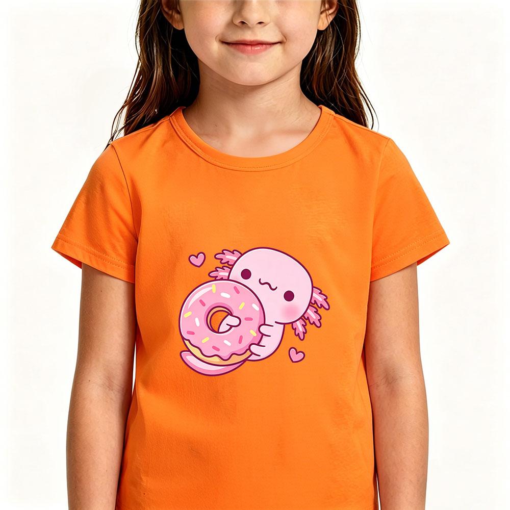 Cute Pink Axolotl Children's T-shirt Cartoon Print 100 %Cotton Tees Streetwear Boys Girls Short Sleeve Casual Kids Top Summer