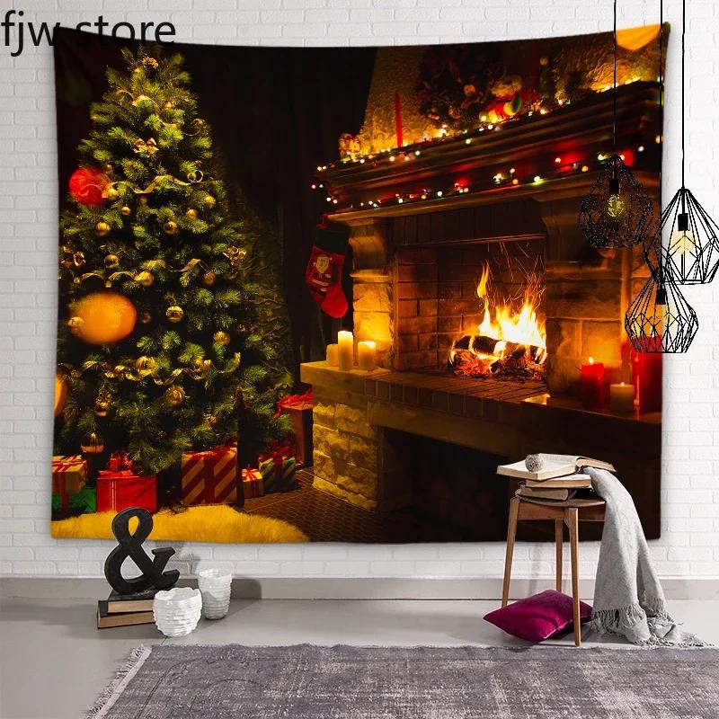 Рождественский Новый год Декор Гобелен Дерево Печь Свеча Настенная Живопись Комната — фото 16