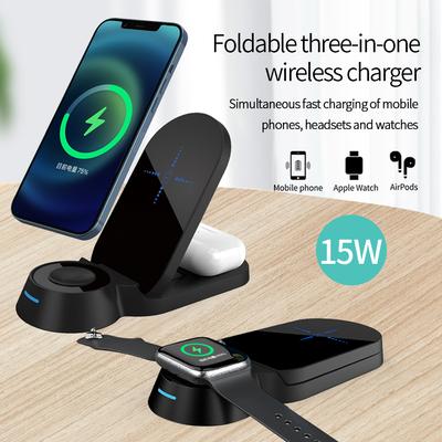Soporte de carga inalámbrico plegable para escritorio, estación de carga rápida 3 en 1 de 15w para teléfono móvil, Airpods, Iwatch, cargador de teléfono portátilqi