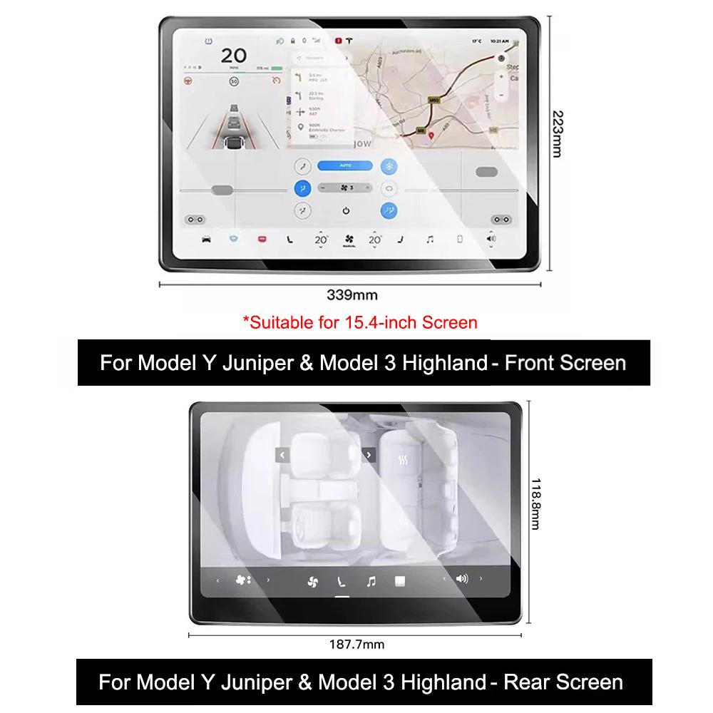 For Tesla Model Y Juniper Model 3 Highland Front Navigation Tempered Film Rear Screen Tempered Glass Film Anti-explosion Protect