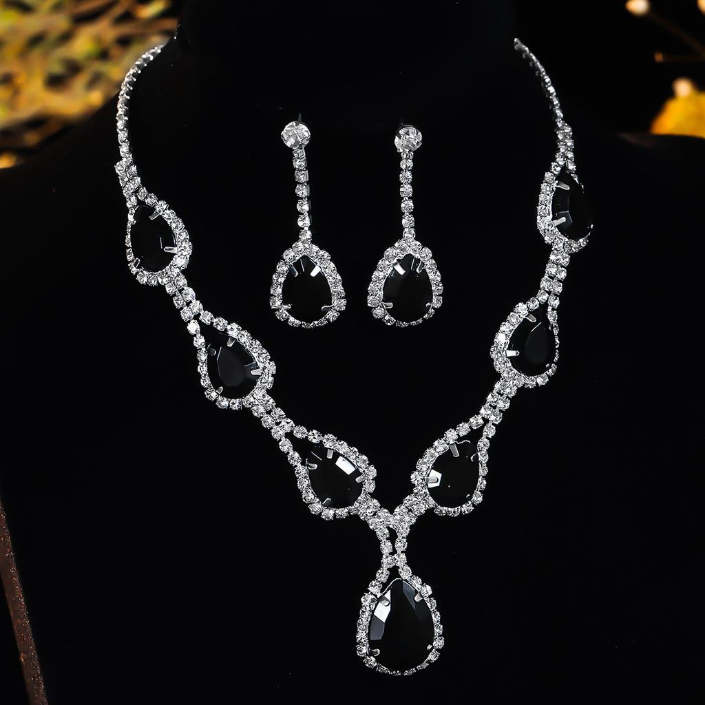 Shiny Diamond Droplet Necklace Earrings Two-piece Set, Versatile Earrings, Bridal Jewelry