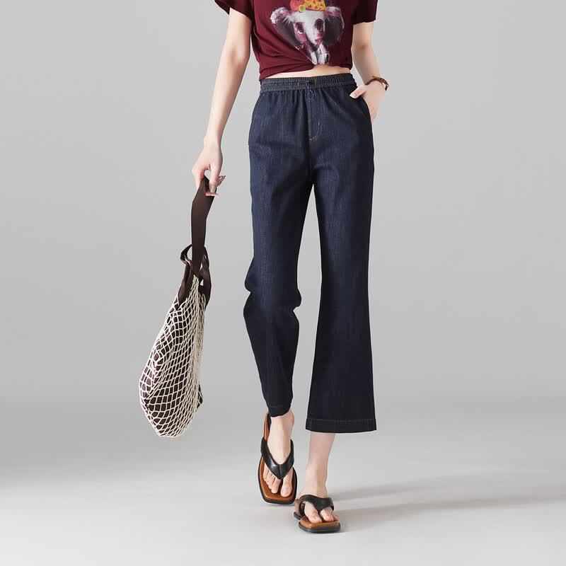SOFSIL Women s Elastic Waist Denim Micro-Flare Cropped Pants 26/S
