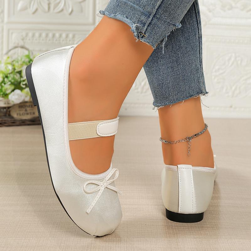 Fashion Women's Pink Mary Jane Ballet Flats with Bow Soft Satin Slip On Dress Shoes Woman Lightweight Comfortable Casual Shoes Plus Size