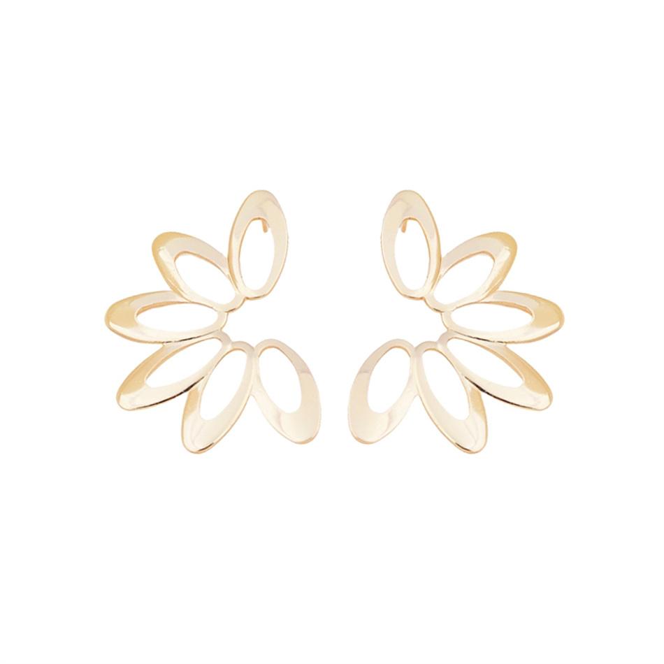Hollow Flower Smooth Metal Golden Drop Earrings for Women Personality Fashion Geometry Charm Ear Jewelry Pendientes
