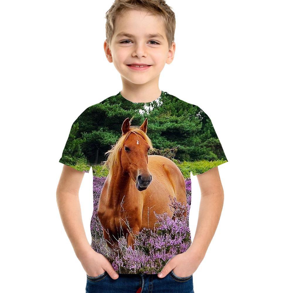 

Детская одежда, футболка с изображением лошади для девочек, 19 цветов, одежда для маленьких мальчиков, 3d футболка для мальчиков, детская футболка для детей от 9 до 12 лет, корейская 120