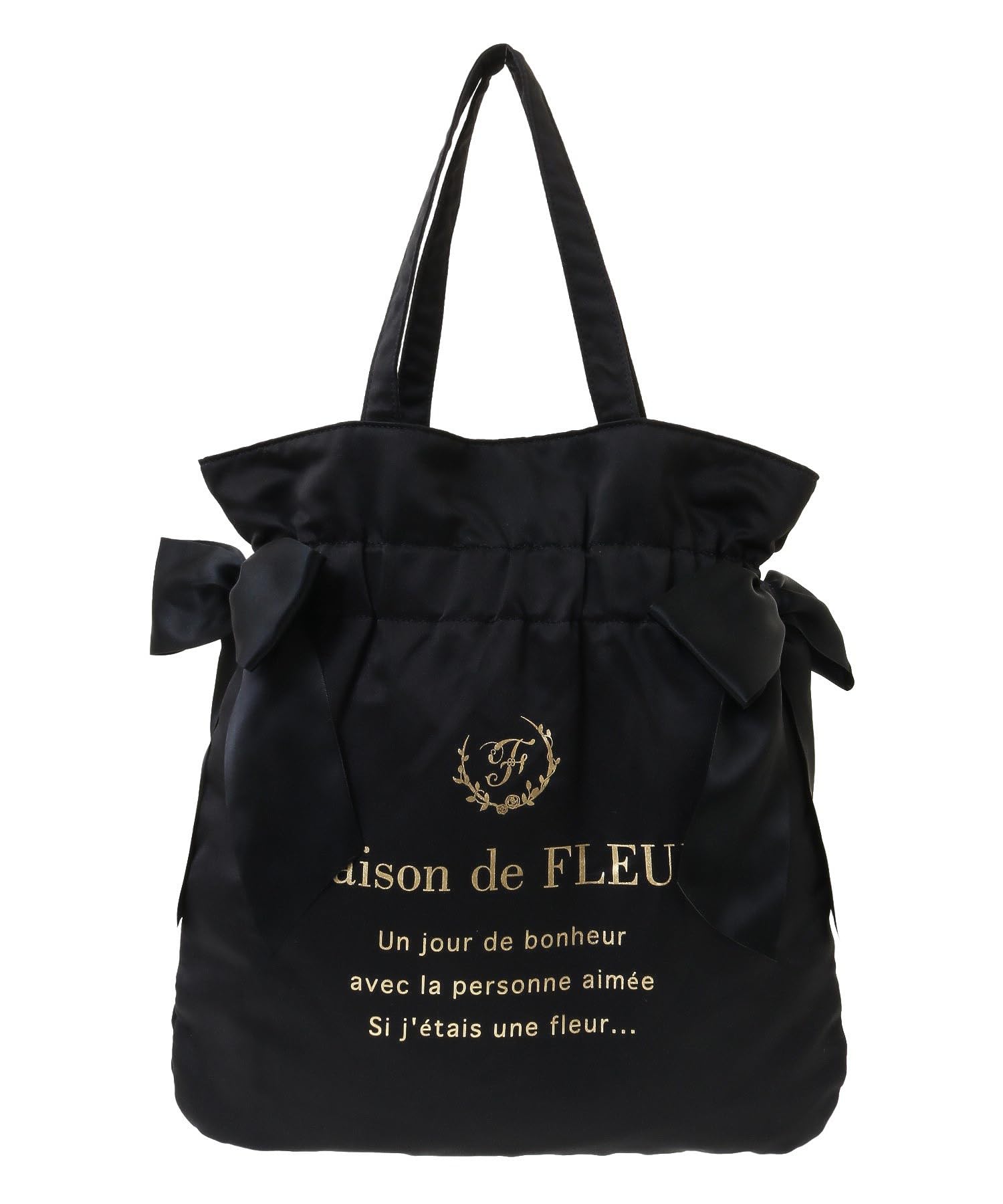 Maison de FLEUR Double Ribbon Gathered Tote Size Tote 08001386000 Bag, Black, F, Bag, чёрный