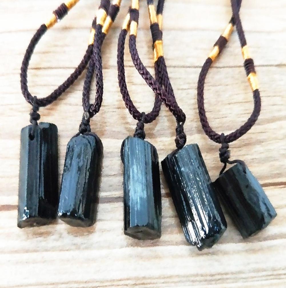 1pcs Natural Crystal Black Tourmaline Stone Pendant Necklace Wired Charm Stone Pendants Craft Decoration Gift
