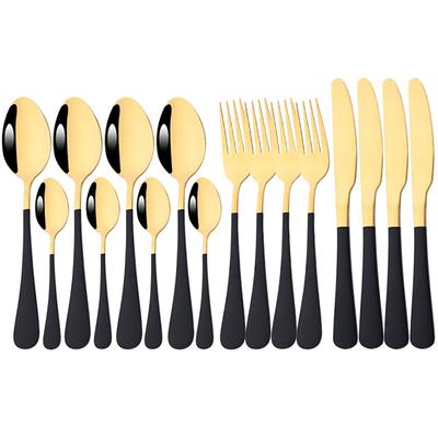 Black Gold Dinnerware Set Knife Fork Spoon Cutlery 16Pcs Mirror Flatware Stainless Steel Silverware Kitchen Dinner Tableware Set