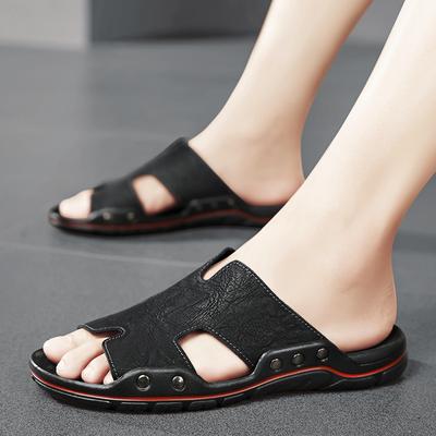 Fashion Breathable Men's Flat Slippers Wide Slide Sandals Summer Spring Beach Open Toe Casual Soft Walking Leather Sandals Outdoor