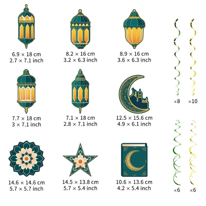 48 Pieces Spirals Party Decoration with Authentic Moon Star Designs Ramadans Accessories for Celebration and Gatherings