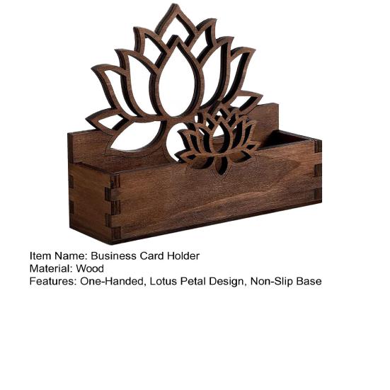 Wooden Lotus Business Card Holder, Vintage Hollowed Name Card Case for Desk, Rustic Office Organizer