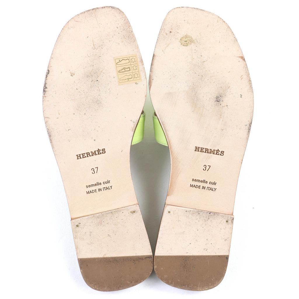 Great HERMES Mule Oran Crocodile Alligator H Logo Flat Sandals Crocodile 37 Used
