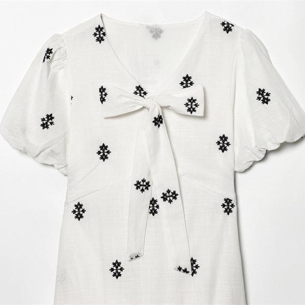 2026 Spring New Arrival: European & American Style Women's Casual Puff Sleeve Bow Embroidery Dress
