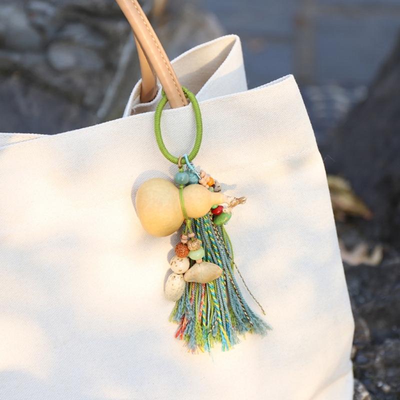 Handwoven Bottle Gourd Tassels Keychain with Natural Cotton Rope Symbolizing Fortunes Keyring Accessories