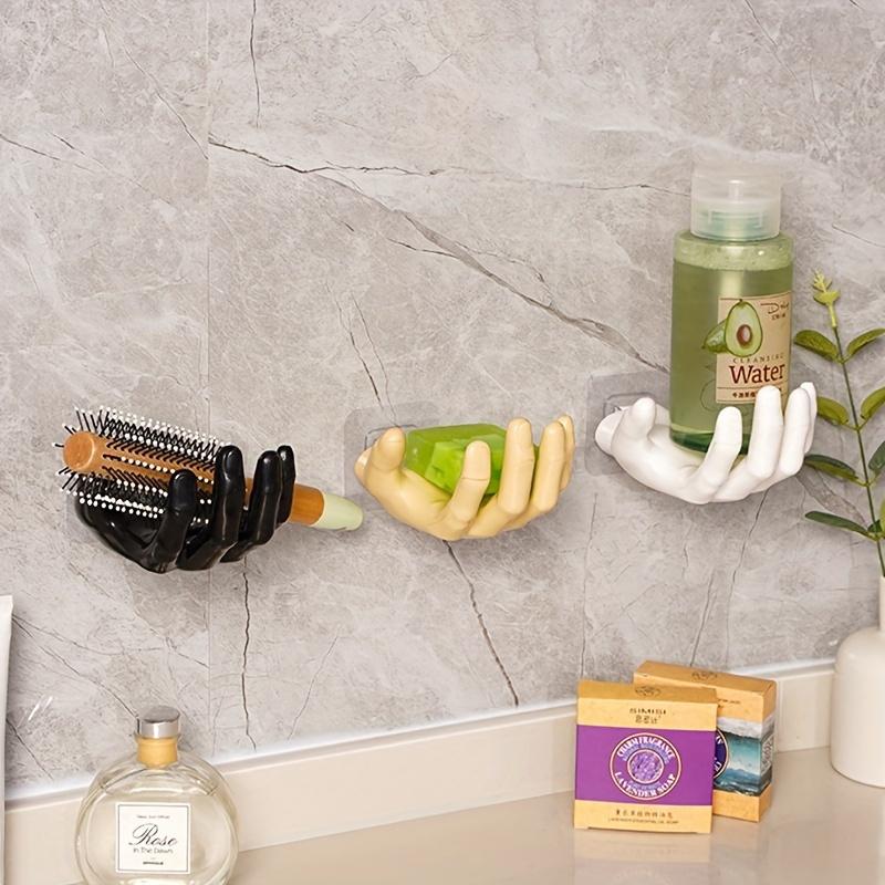 Hexagonal Resin Hand-shaped Soap Dish Holder Multifunctional Wall Hanging Hook Storage Traceless Home Organization Rack Bathroom Supplies