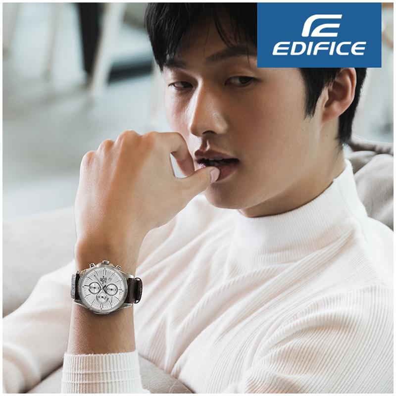 Casio EDIFICE three-disc six-hand sapphire mirror classic quartz movement leather strap Japanese and Korean watch men's watch white EFB-660L-7AVUPR