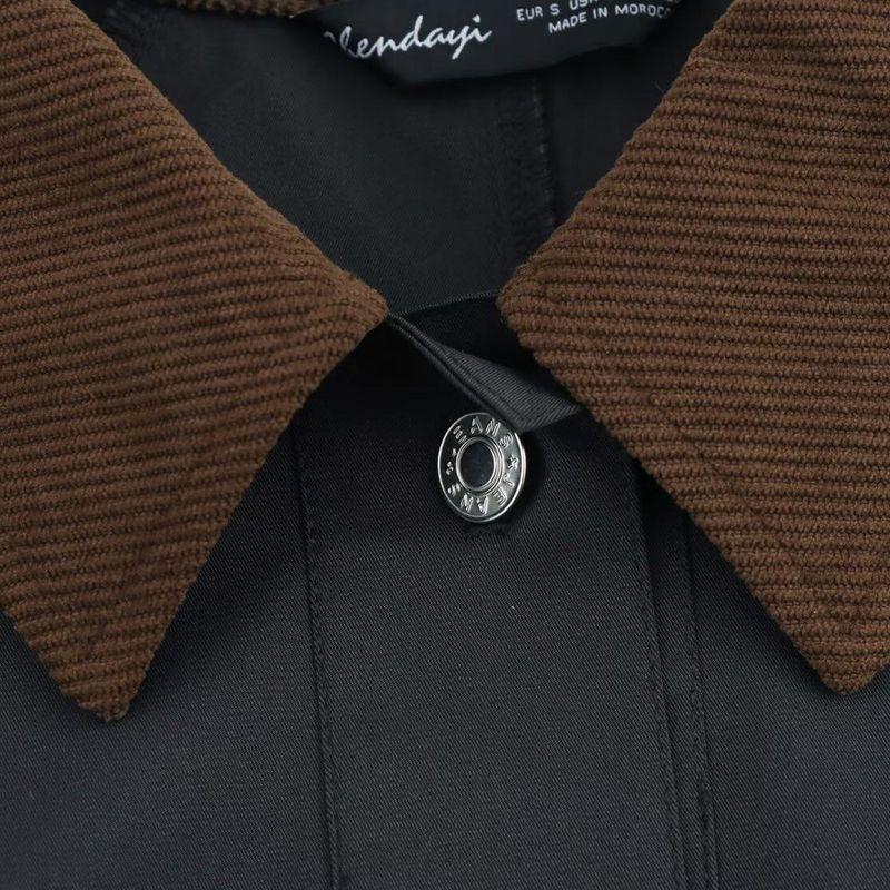 Kaslead New Arrival Women's Clothing Fashion Style Fashion Corduroy Neckline Waxing Leather Coat 4341981