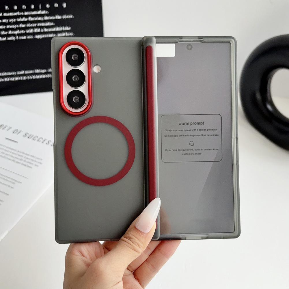 with Glass Screen Protector Case For Samsung Z Fold 8 Galaxy Z Fold 7 6 5 Magnetic Ring Central Axis Matte Protective Cover