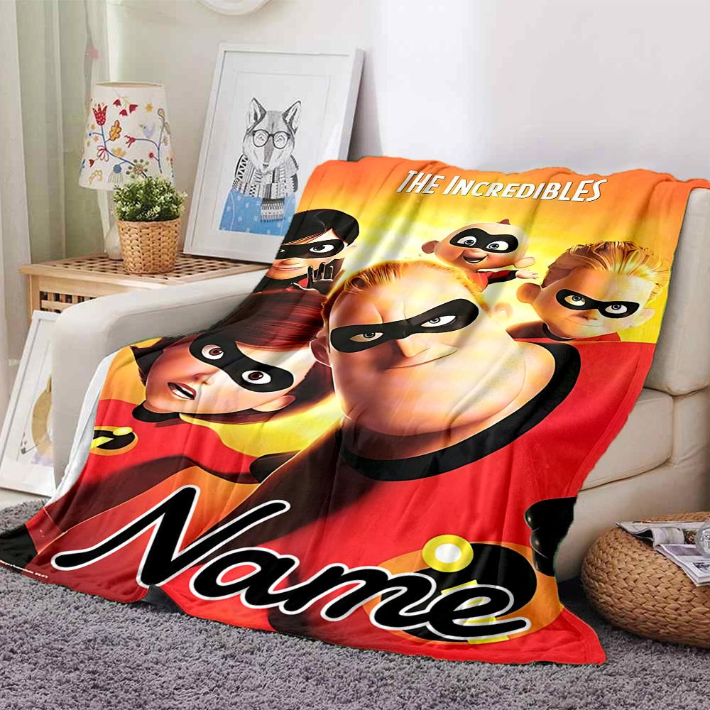Custom Name Incredible Family Adventure flannel Blanket for Super Soft Cute Comfort Blanket for Travel Bedding Couch Sofa Blanket