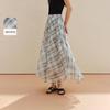 INMAN Retro Plaid Elastic Waist A-Line Skirt