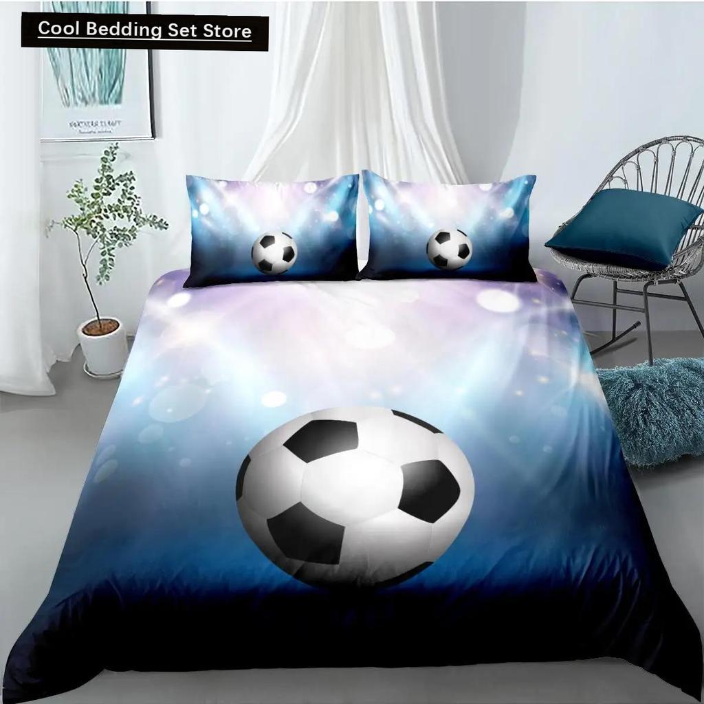 Soccer Duvet Cover Set FootBall and Old Plaster Wall Damage Destruction Punching Bedding Set Teens Queen Polyester Quilt Cover