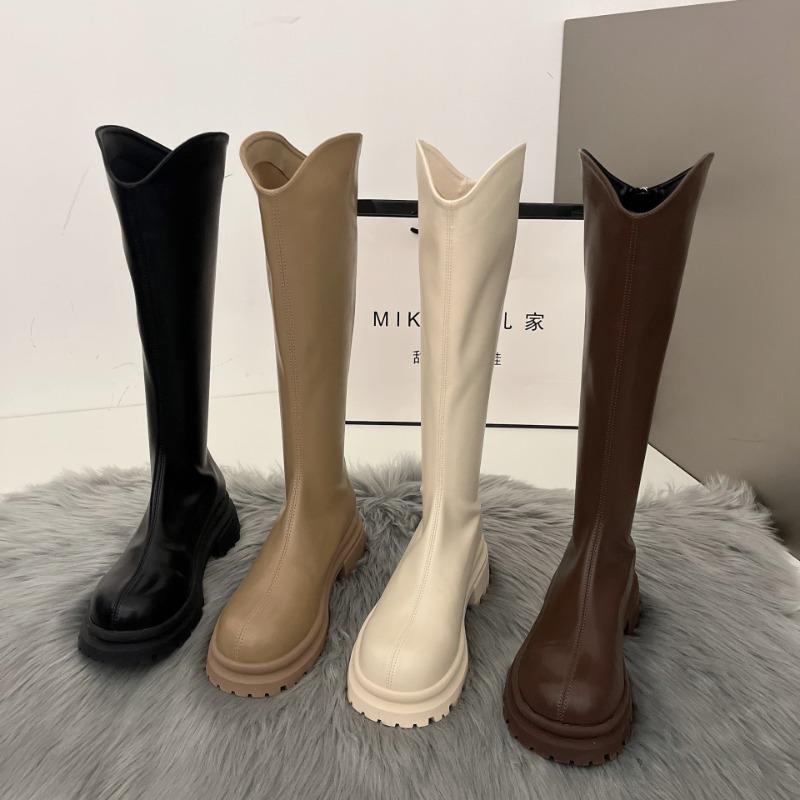 Stivali retrò colorati da donna Stivali al ginocchio Stivali lunghi da cavaliere alla moda con cerniere posteriori Tacchi quadrati Autunno Inverno Scarpe da donna