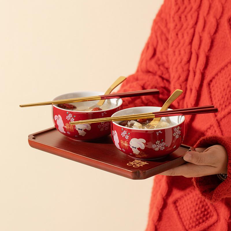 Double Happiness Red Bowl & Chopsticks Set - Wedding, Housewarming, Birthday, Anniversary Gift