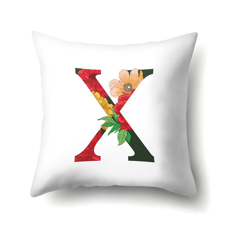 Polyester Pillowcase Watercolor Flowers Car Decoration Print 26 English Letters Home Cushion Cover