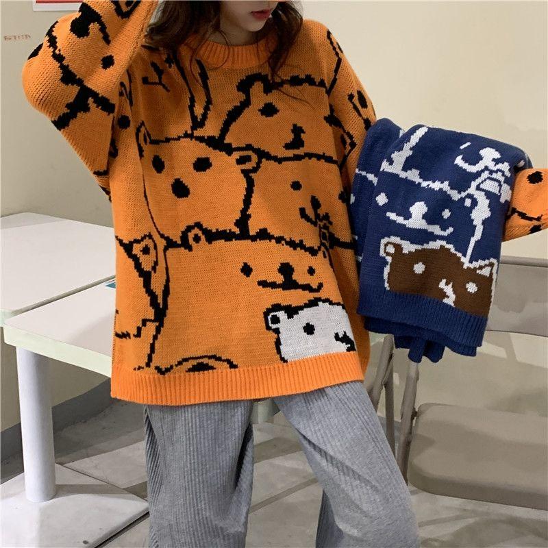 Autumn and Winter Lazy Wind Bear Sweater Women's Loose Pullover Jacket