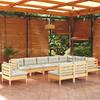 Vidaxl 10-Cz. Garden Lounge Set, Cream Cushions, Pine