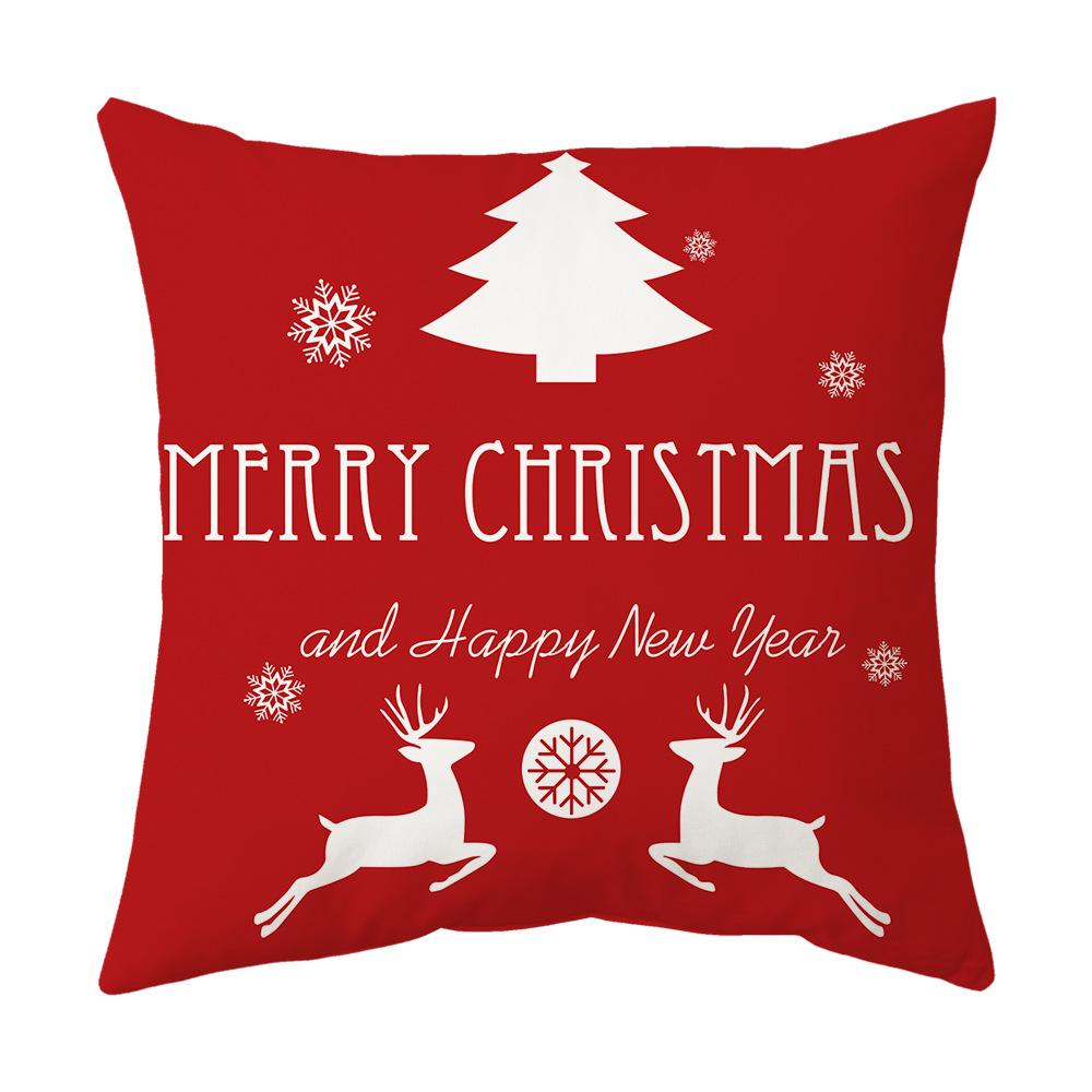 Federa Cuscino a Tema Natalizio Fondo Rosso Lino Corto Peluche Stampato Federa Cuscino Regalo Festivo