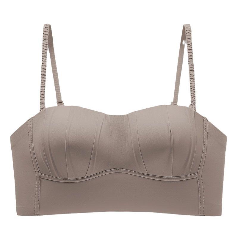 Women's Thin Style Fixed Bra Pad Camisole Bra Adjustable Tube Top Bandeau Underwear with Ruffles Sweet Princess Style