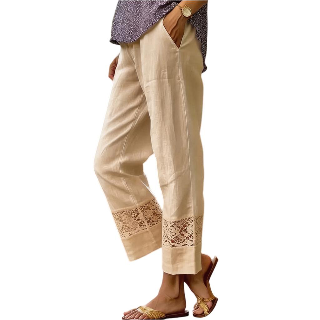 Ladies' Casual Loose Patchwork  Cropped Pants