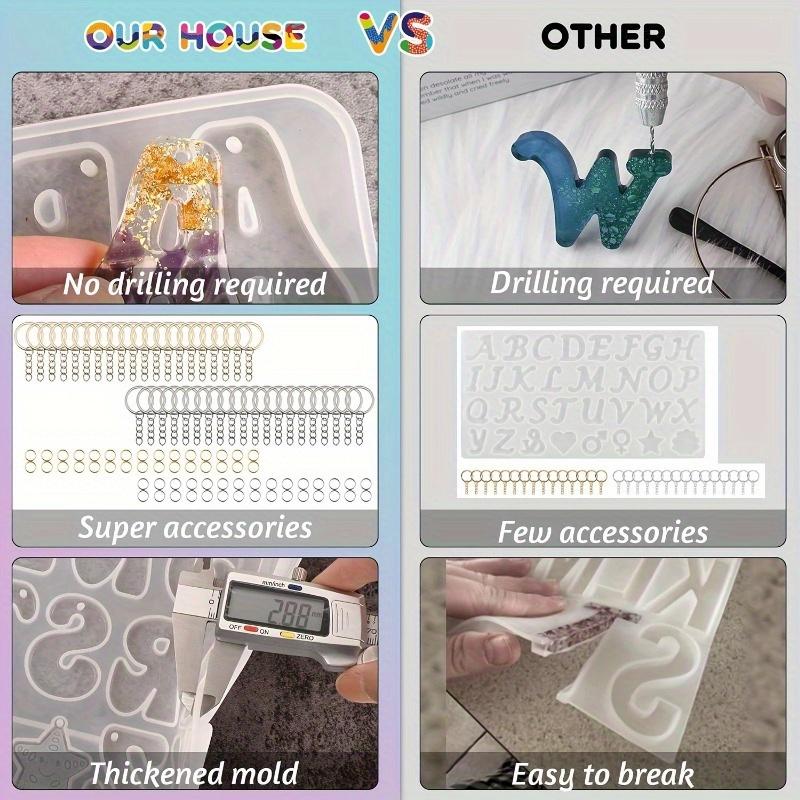 Silicone Resin Casting Molds Set with Alphabet Reverse Letter Shaped for DIY Keychain and Jewelry Pendants