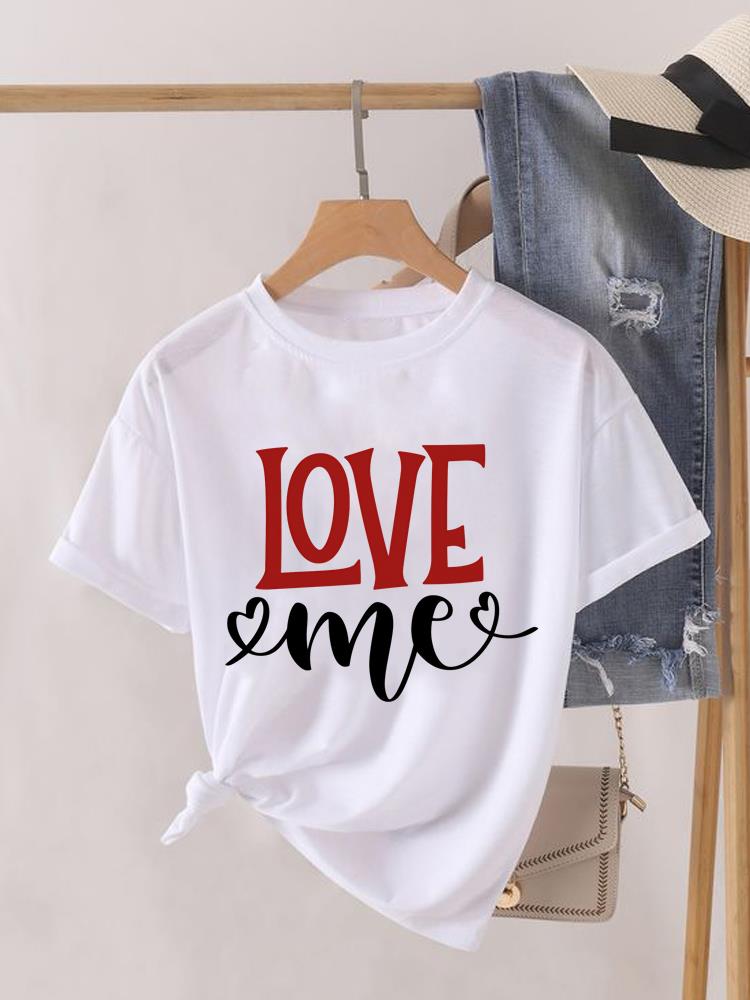 (Asian Size) Sweet Love Cute Lady Female Top Printed Fashion Graphic Short Sleeve T-shirts Tee Clothing Women Casual T Shirt