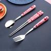1Set -Steel Knifes Fork Spoon Set Family Travel Camping Cutlery Eyeful Dinnerware Set with Case(Spoon+Forks+Chopstick+Case))