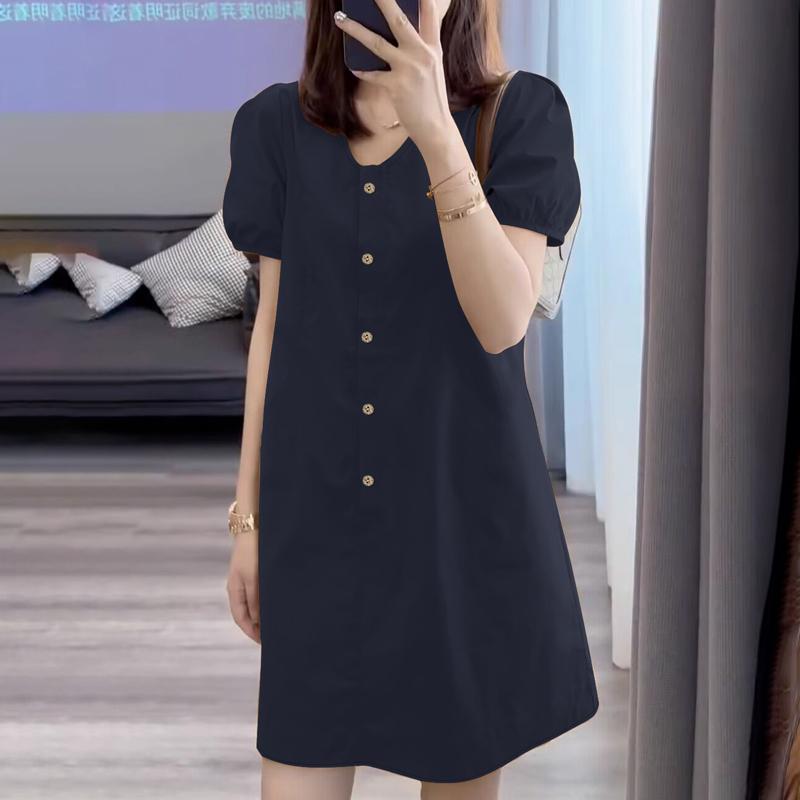 

ZANZEA Женское повседневное летнее платье с V-образным вырезом и коротким рукавом XL темно-синий