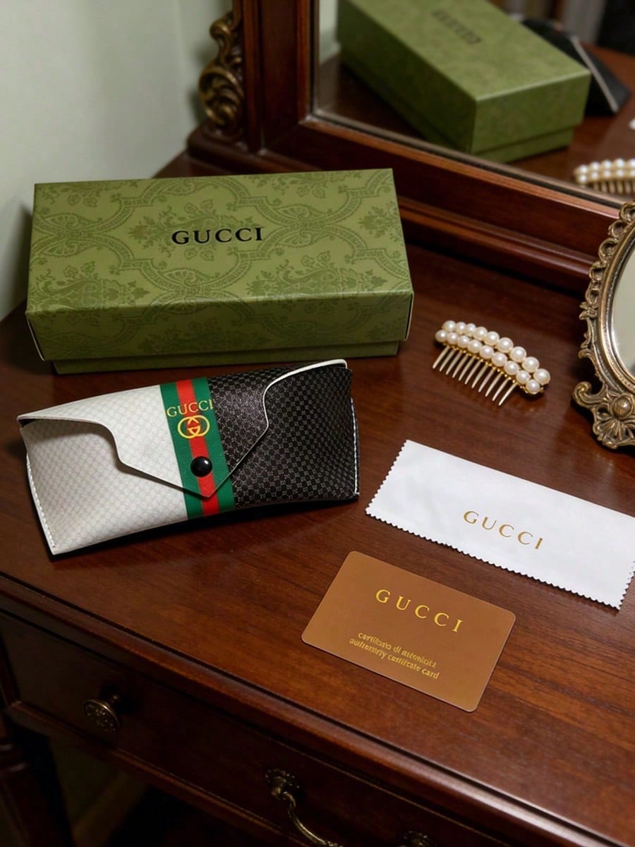 Gucci Sunglasses Case Set, Luxury Style Eyeglass Storage Box with Cleaning Cloth multicolour