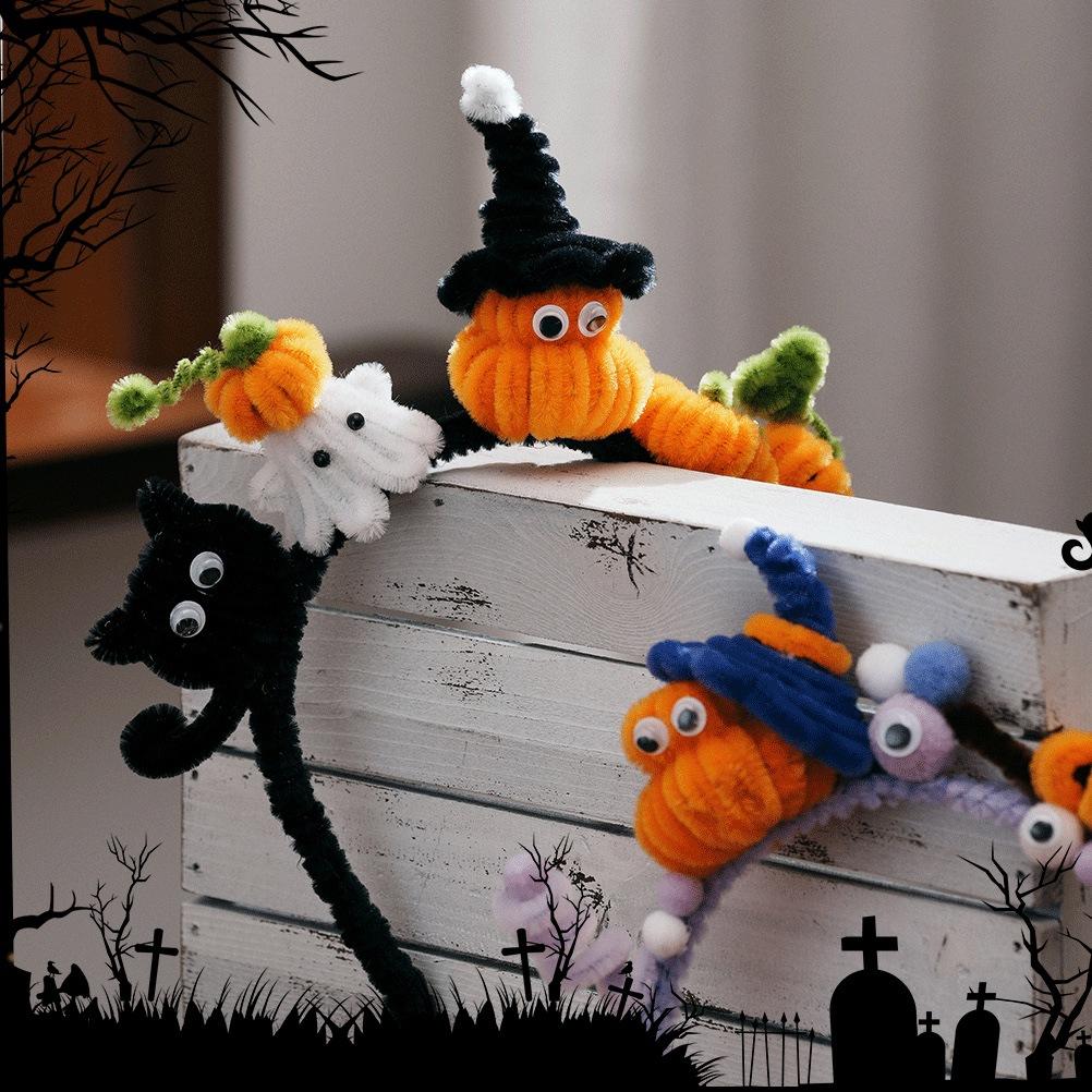 DIY Halloween Hair Band Making Kit, Spider & Pumpkin Twist Sticks Craft Supplies for Party Headwear