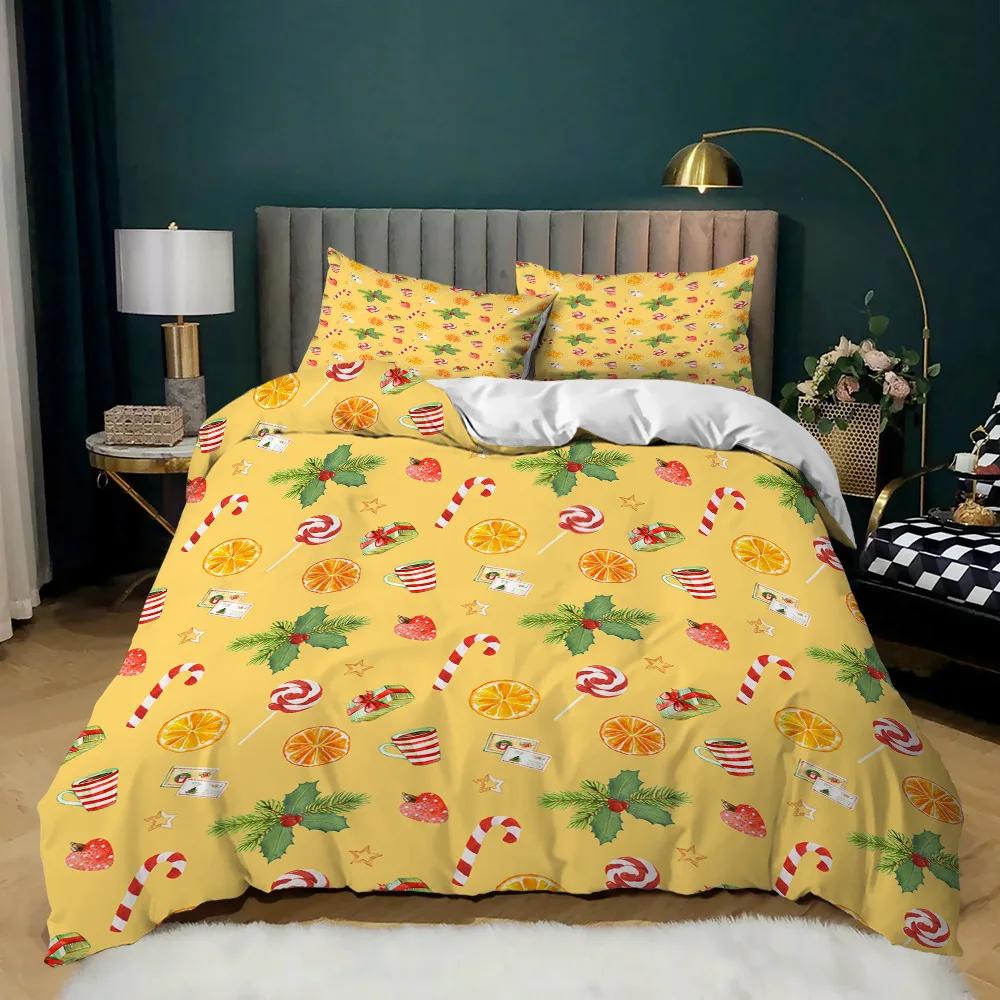 Christmas Duvet Cover Set King Size Christmas Stocking Bells Print Comforter Cover for Kids Girl Christmas Polyester Quilt Cover