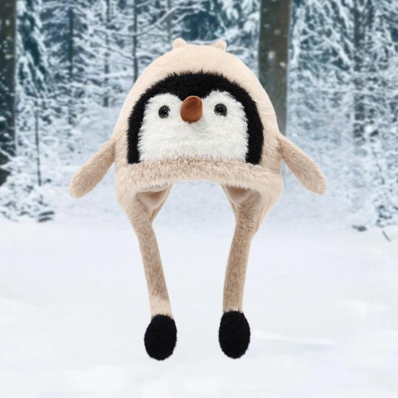 Cartoon Sweet Cute Penguin Ear Flap Hat Winter Outdoor Warm Thickened Plush Windproof Soft Pullover Hat Children's Gift