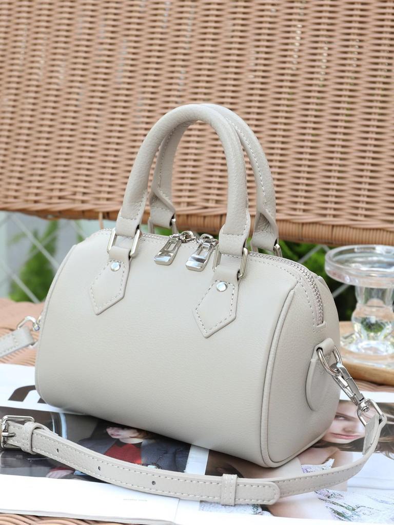 Genuine Leather Women's Boston Bowling Bag - High-Grade Feel, Large Capacity Handbag